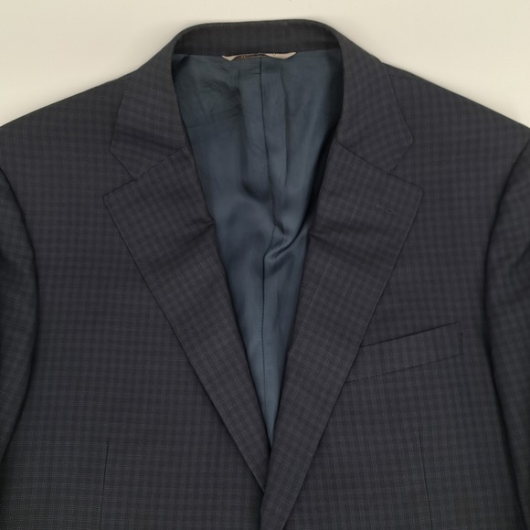 Canali 1934 Mens 44R Blue Micro Check Wool Blend Blazer Sport Coat Made in Italy - Picture 5 of 14
